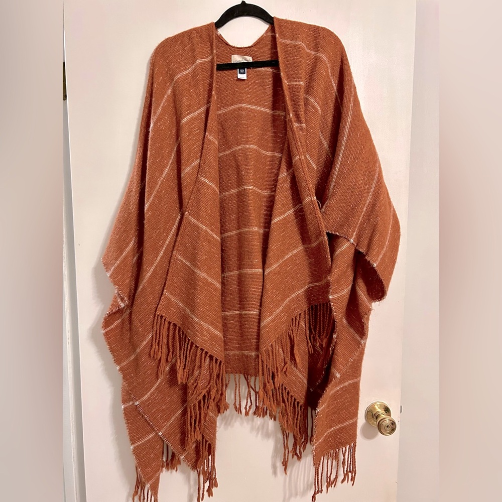 Rust Fringe Women's Sweater Poncho